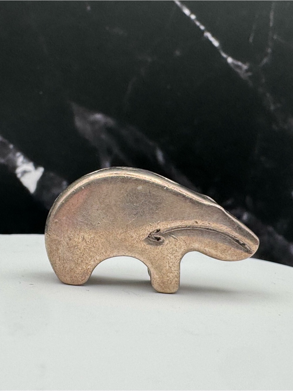 Vintage Navajo Ralph Sena Sterling Silver Fetish Bear Necklace Slide Pendant 9g